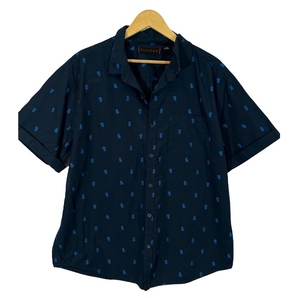 Fission Men's Short Sleeve Button Down Shirt - PINEAPPLE - Size XL